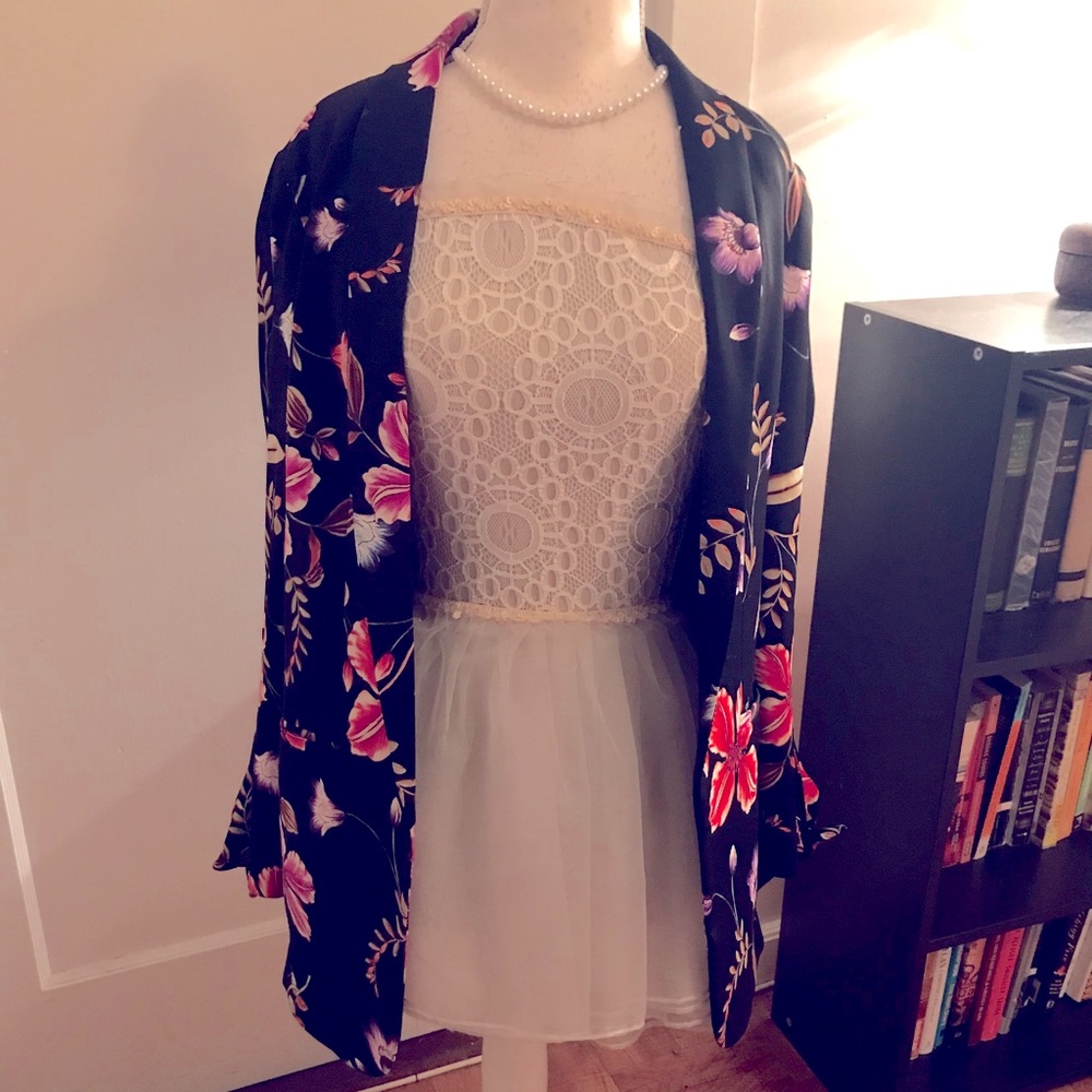 Express floral blazer with tie bell sleeves